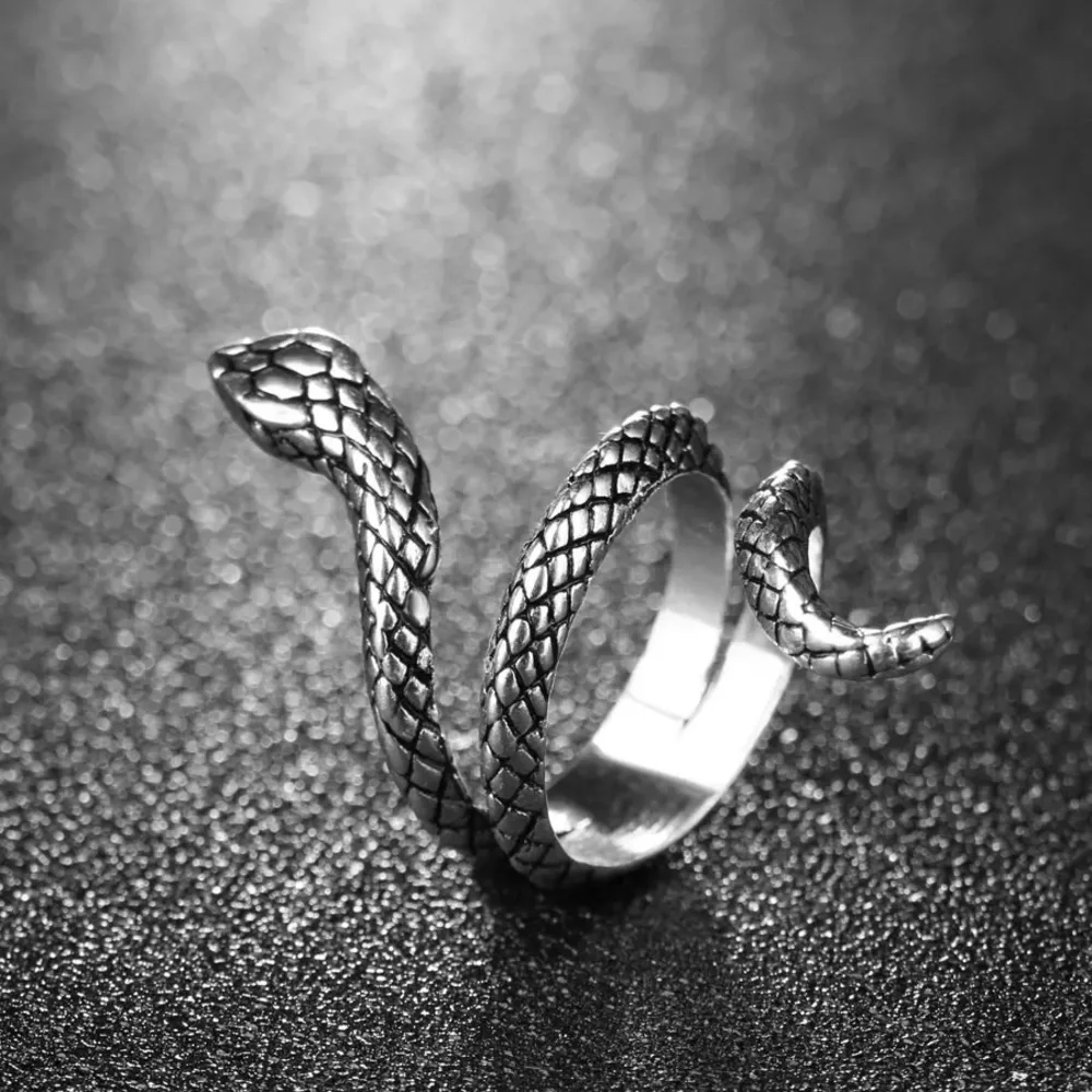 Snake Adjustable Wrap Gothic Antique Silver Ring